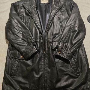 Orvis Black Leather Trench Coat